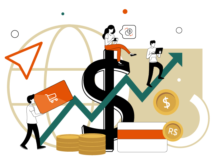 Illustrations about e-commerce and online consumers.